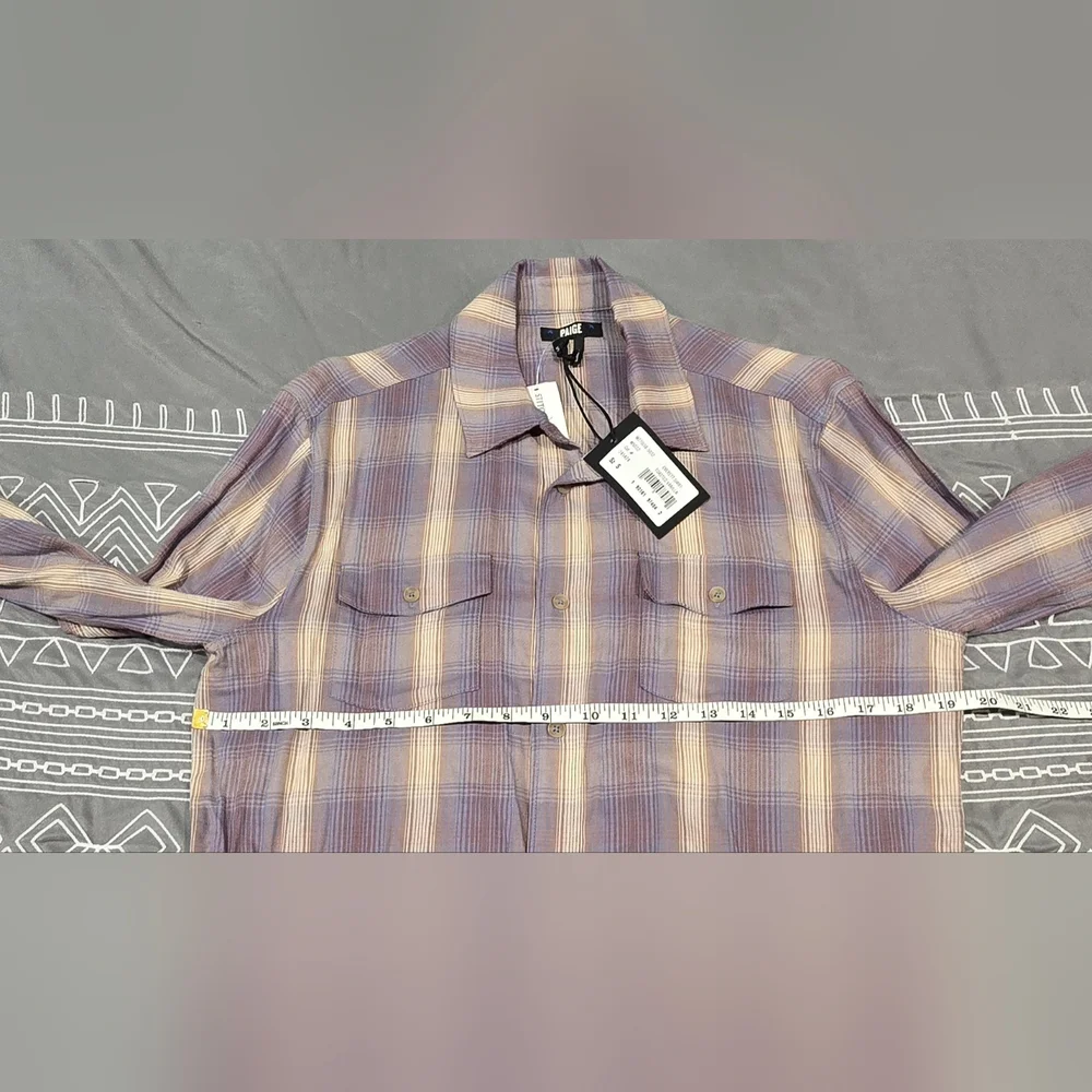 Paige Men's Everett Plaid Button Down Shirt In Toasted Vanilla Size Small - Picture 8 of 8